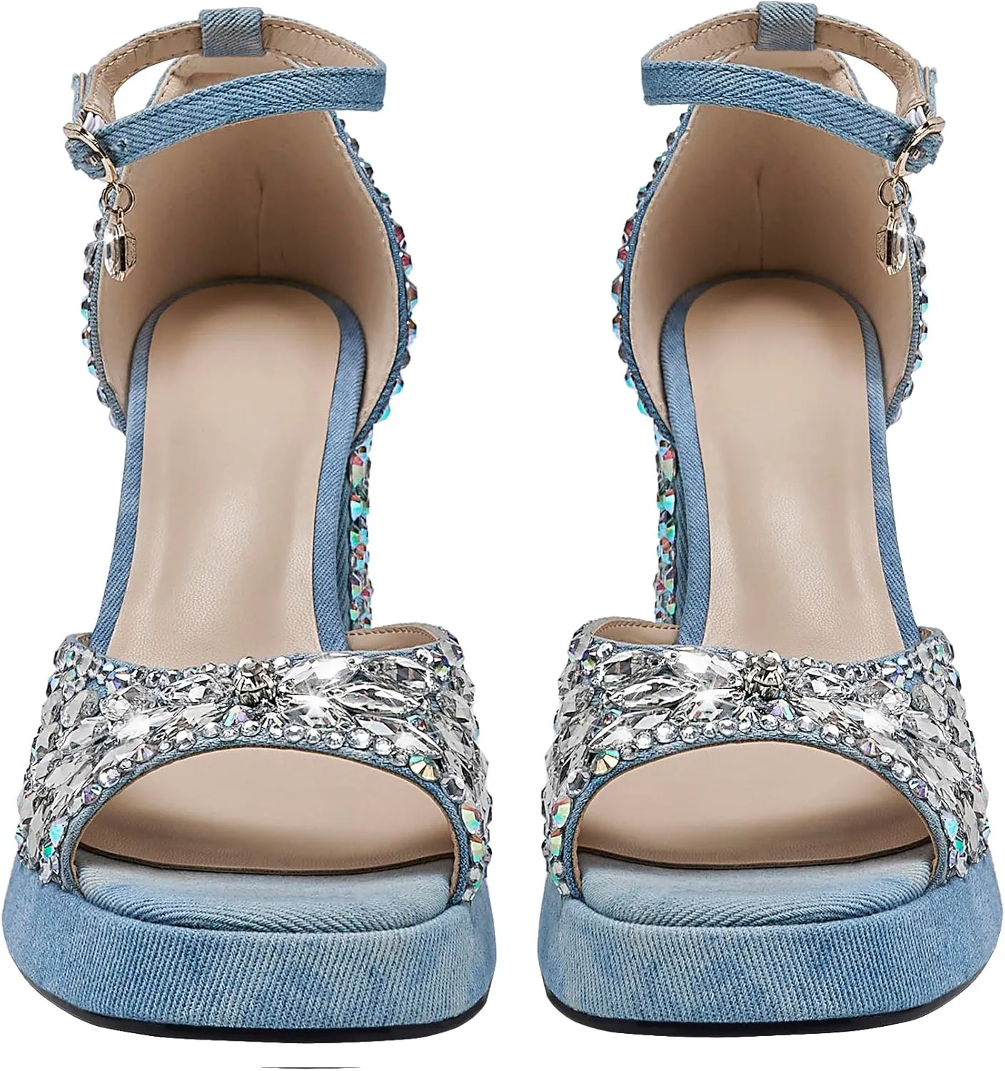Women's open-toe pearl high-heeled sandals Chunky Buckle Ankle Strap Wedding Heeled Sandals Dress Evening Bride Shoes