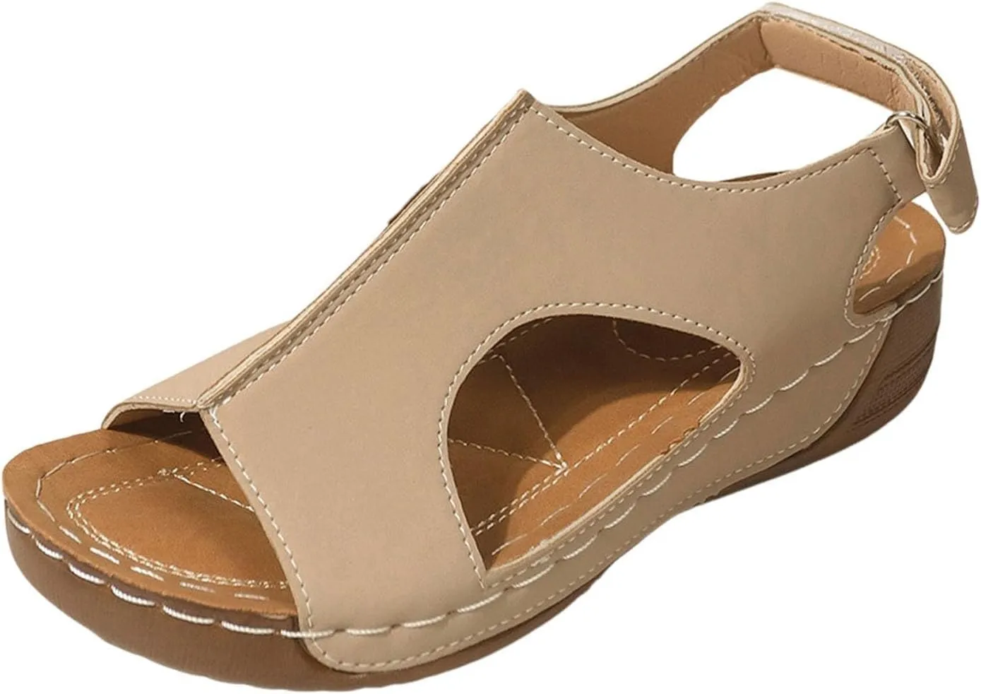 Womens Sandals Wedge Comfortable Orthopedic Slip On Beach Sandals Open Toe Lightweight Yoga Ma Shoes and Hook and Loop Closure Ankle Strap Available Shoes with Arch Support