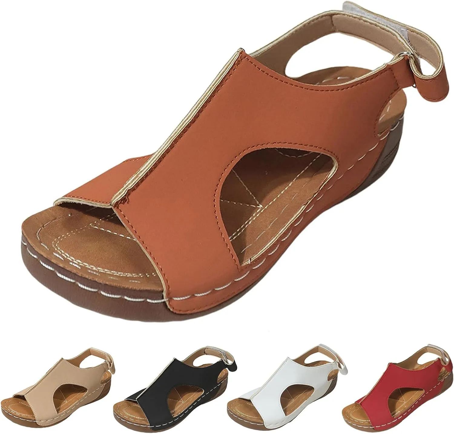 Womens Sandals Wedge Comfortable Orthopedic Slip On Beach Sandals Open Toe Lightweight Yoga Ma Shoes and Hook and Loop Closure Ankle Strap Available Shoes with Arch Support
